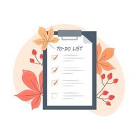 Herbst-To-Do-Liste auf Tablet im flachen Stil vektor