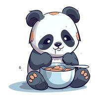 illustration av en söt tecknad serie panda äter en skål av mat vektor