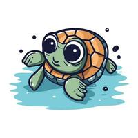 süß Karikatur Schildkröte auf das Wasser. Vektor Illustration isoliert auf Weiß Hintergrund.