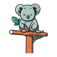 söt koala Sammanträde på en trä- posta. vektor illustration.