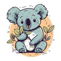 söt tecknad serie koala med löv. vektor illustration för din design