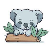 süß Koala auf das Log mit Blätter. Vektor Illustration.