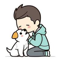 Junge mit Hund süß Karikatur Junge mit Hund. Vektor Illustration