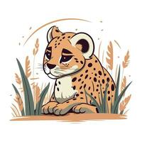 Karikatur Gepard Sitzung im das Gras. Vektor Illustration.