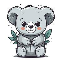 süß Karikatur Koala Sitzung mit Grün Blätter. Vektor Illustration.