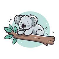 süß Koala Schlafen auf ein Baum Ast. Vektor Illustration.
