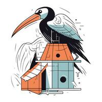 Pelikan Vogelhaus. Vogelhaus. Vogel Haus. Vektor Illustration