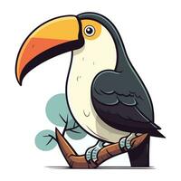 toucan Sammanträde på en gren. vektor illustration i tecknad serie stil.