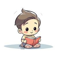 süß wenig Junge lesen ein Buch isoliert auf Weiß Hintergrund. Vektor Illustration.