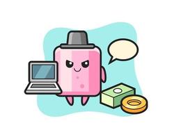 Maskottchen-Illustration von Marshmallow als Hacker vektor