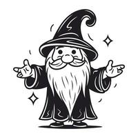 Vektor Illustration von ein Magier im ein Hut und Mantel mit ein Bart