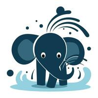 söt tecknad serie elefant med stänk av vatten. vektor illustration.