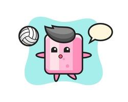 Charakterkarikatur von Marshmallow spielt Volleyball vektor