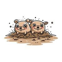 två söt panda björnar stående i de lera. vektor illustration.