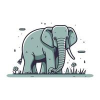 Vektor Illustration von ein Elefant Stehen im das Gras und suchen beim das Kamera.