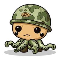 söt bläckfisk soldat tecknad serie karaktär vektor illustration. söt bläckfisk soldat karaktär.