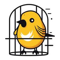 söt gul fågel i en bur isolerat på vit bakgrund. vektor illustration.