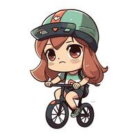 süß wenig Mädchen im Helm Reiten ein Fahrrad. Vektor Illustration.