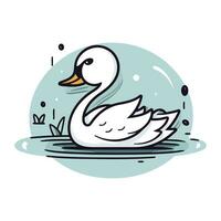 vektor illustration av en vit svan simning i en damm med vatten droppar.