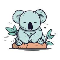 süß Koala Sitzung auf Felsen mit Blätter. Vektor Illustration.