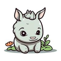 söt liten noshörning tecknad serie karaktär. vektor illustration.