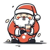 Santa claus mit ein Tasse von Kaffee. Vektor Illustration im Karikatur Stil.