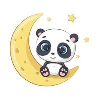 süßer Babypanda sitzt auf dem Mond. Vektor-Illustration. vektor