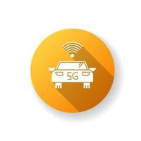 5g smart bil orange platt design lång skugga glyph ikon vektor