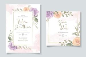 weiches Blumen- und Blätterhochzeitseinladungskartendesign vektor