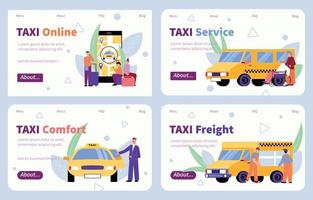 taxi service platt banner set vektor