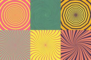 uppsättning av annorlunda psychedelic spiral, virvel, snurra. vektor färgrik bakgrunder samling.