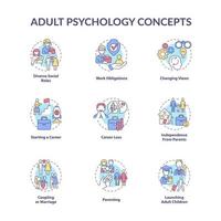 Erwachsenenpsychologie-Konzept-Icons gesetzt vektor