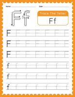 alfabet brev f spår kalkylblad för barn vektor