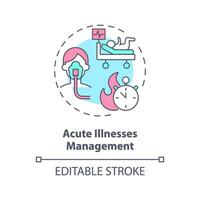 akut sjukdomar förvaltning begrepp ikon. barn skada. rörelse rum. smärta lättnad. snabb svar. brådskande vård abstrakt aning tunn linje illustration. isolerat översikt teckning. redigerbar stroke vektor