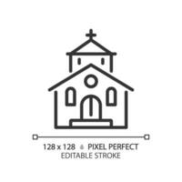 2d Pixel perfekt editierbar schwarz Kirche Symbol, isoliert Vektor, Gebäude dünn Linie Illustration. vektor