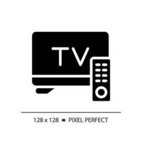 2d Pixel perfekt Glyphe Stil Fernsehen einstellen Symbol, isoliert Vektor, dünn Linie Illustration Darstellen Journalismus. vektor