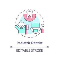 pädiatrisch Zahnarzt Konzept Symbol. Dental Klinik. Oral Gesundheit. Zähne Behandlung. Kinderbetreuung Center. medizinisch Pflege abstrakt Idee dünn Linie Illustration. isoliert Gliederung Zeichnung. editierbar Schlaganfall vektor