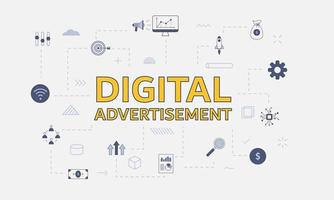digitalt reklamkoncept med ikonuppsättning med stort ord vektor