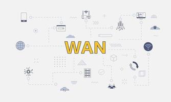 wan wide area network concept med ikonuppsättning med stort ord vektor