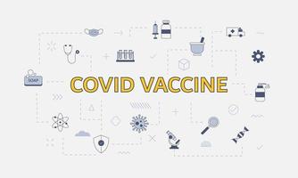 covid-19 vaccinkoncept med ikonuppsättning med stort ord vektor