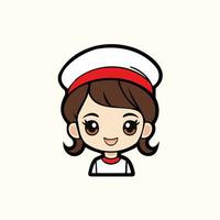 süß und froh Koch ein Karikatur Vektor von Koch Frau mit ein Weiß Hut und Uniform