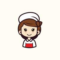 süß und froh Koch ein Karikatur Vektor von Koch Frau mit ein Weiß Hut und Uniform