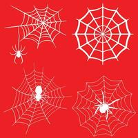 Spinne Netz einstellen isoliert auf dunkel Hintergrund. gespenstisch Halloween Spinnweben mit Spinnen. Gliederung Vektor Illustration