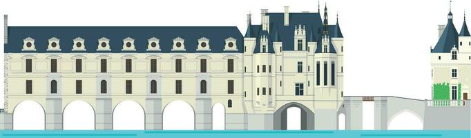 chenonceau Schloss, Loire Schlucht, Frankreich. isoliert auf Weiß Hintergrund Vektor Illustration.