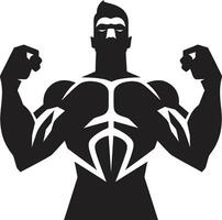 kroppsbyggare triumf svart vektor skildring av styrka järn bestämning enfärgad hyllning till muskulös prestation