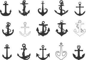 fartyg ankare silhuett, ankare ikoner uppsättning, fartyg ankare vektor, ankare silhuett vektor