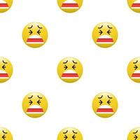 Gelb Kopf Emoticon Symbol mit Gesichts- Ausdrücke, nahtlos Muster auf Weiß Hintergrund. vektor