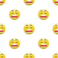 Gelb Kopf Emoticon Symbol mit Gesichts- Ausdrücke, nahtlos Muster auf Weiß Hintergrund. vektor