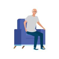 alter Mann, der im Sofa-Avatar-Charakter sitzt vektor