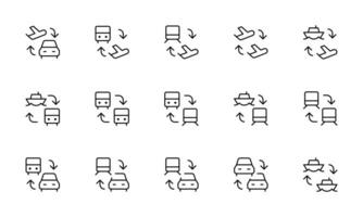 Transport Symbole. Fahrkarte, überweisen, Schicht, schalten, Transit, Vektor Illustration. linear editierbar Schlaganfall. Linie, solide, eben Linie, dünn Stil und geeignet zum Netz Buchseite, Handy, Mobiltelefon Anwendung, ui, ux Design.